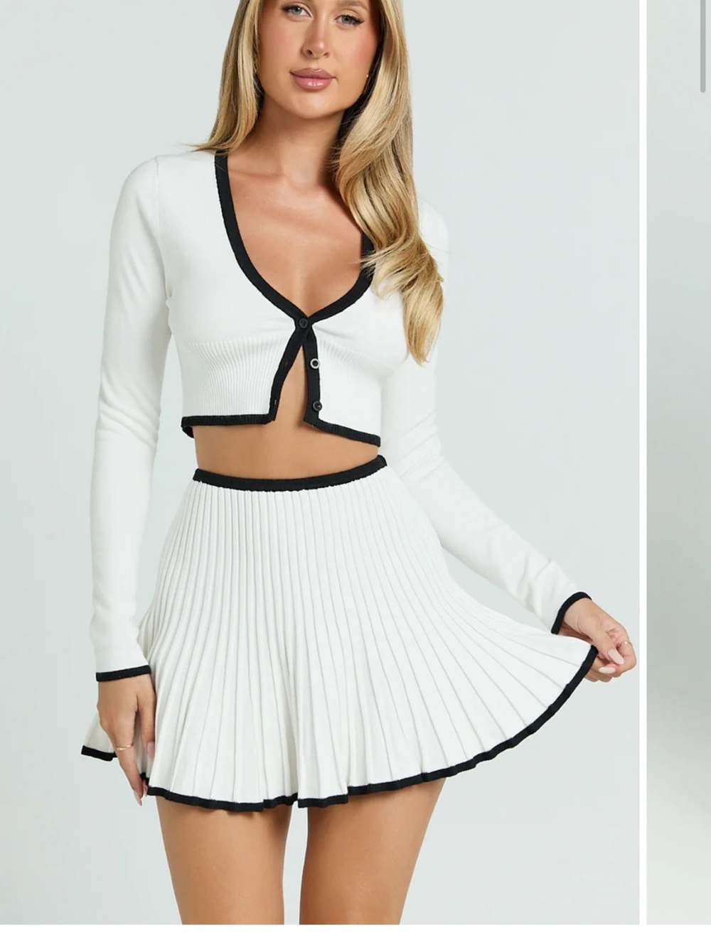 Showpo White Pleated Skirt with Black Trim